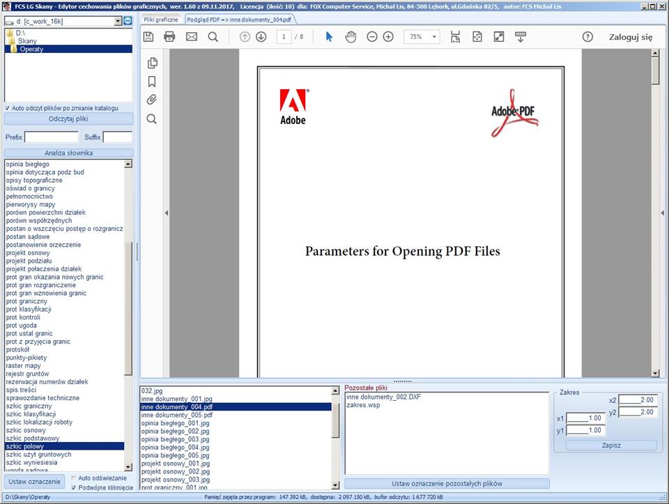 LG Skany - okno programu podgląd PDF